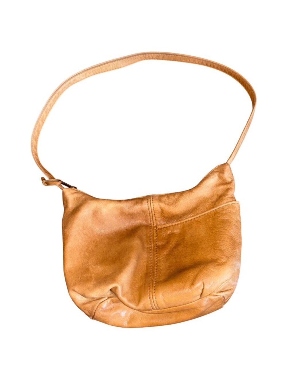 Vintage Tan Brown Genuine Leather Hobo Shoulder Bag Slouchy Boho Purse - Picture 1 of 11